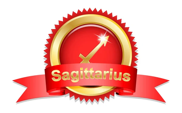 Sagittarius sign with red ribbon — Stock Vector