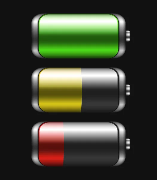 Icônes de batterie réglées avec charge différente — Image vectorielle