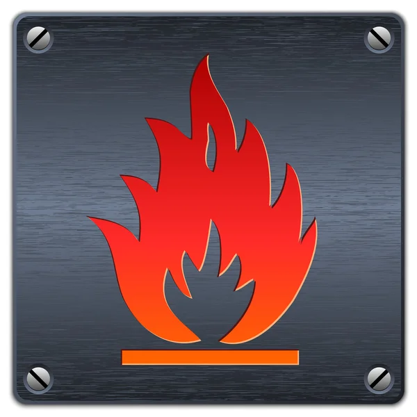 Letrero de fuego en placa de metal oscuro — Vector de stock