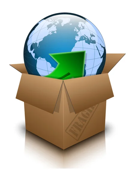 Caja abierta con planeta tierra — Vector de stock