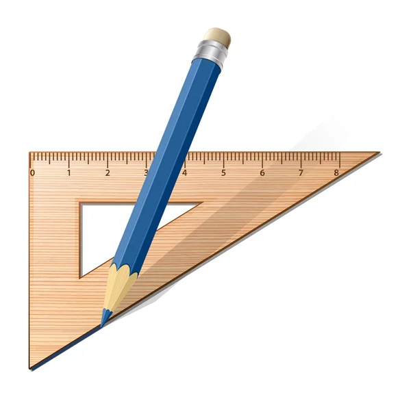 Wooden ruler with pencil. — Stock Vector