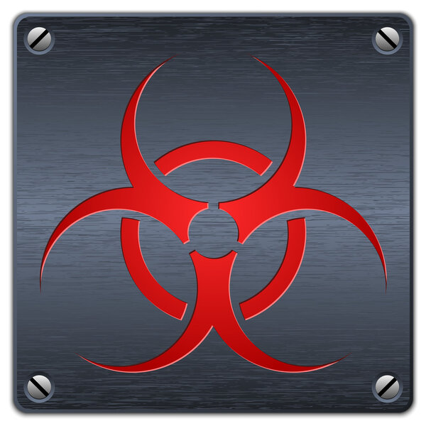 знак биологической опасности на темной металлической пластине
