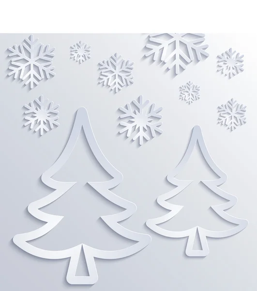 Árbol de Navidad y copos de nieve fondo — Vector de stock