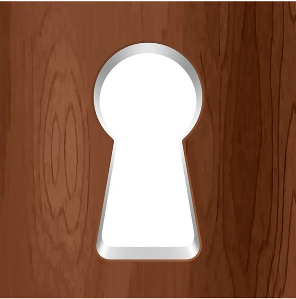 Sleutelgat in houten deur. — Stockvector