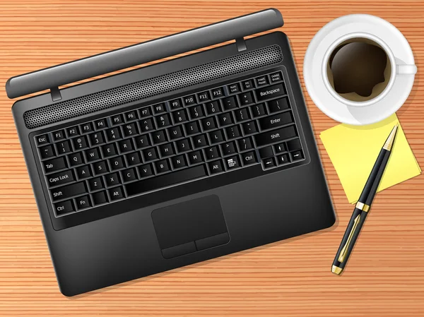 Laptop med kaffe och penna — Stock vektor