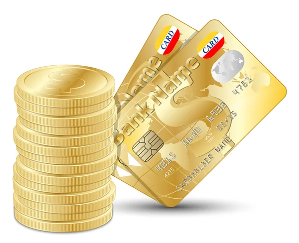 Monedas de dólar con tarjetas de crédito — Vector de stock