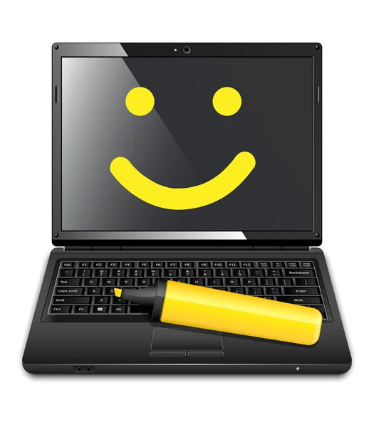 Grappige laptop met glimlach — Stockvector