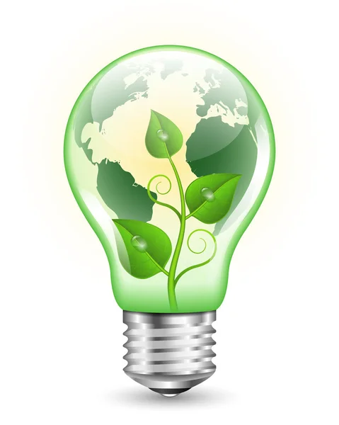 Light bulb with Earth and leaves — Stock Vector