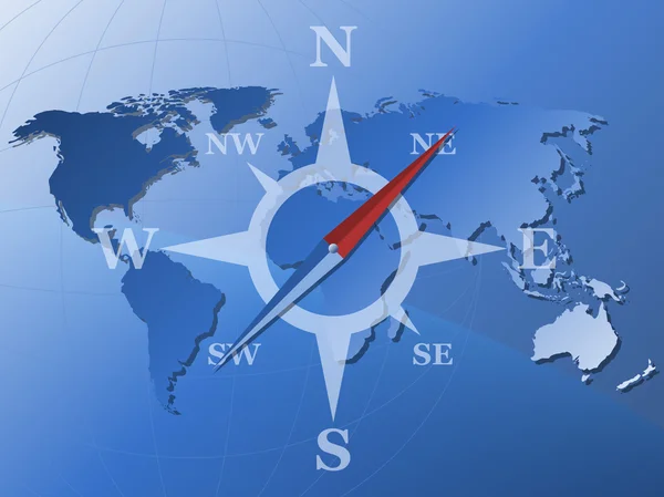 Weltkarte und Kompass — Stockvektor