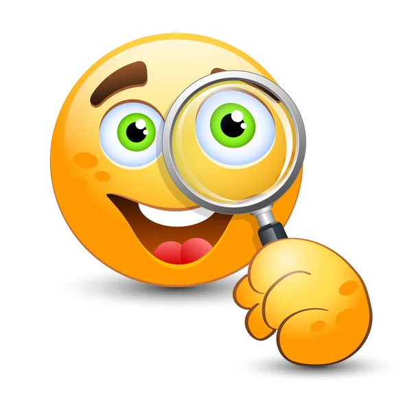 Emoticon con lupa — Vector de stock