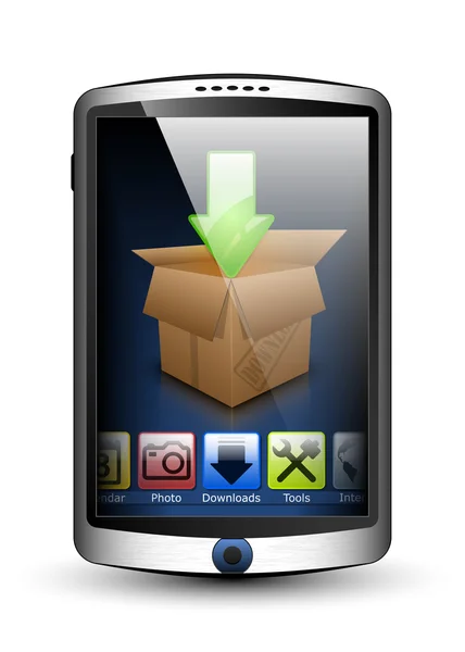 Smartphone com menu e ícone de download — Vetor de Stock