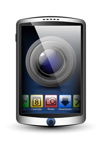 Smartphone met menu en camera pictogram — Stockvector