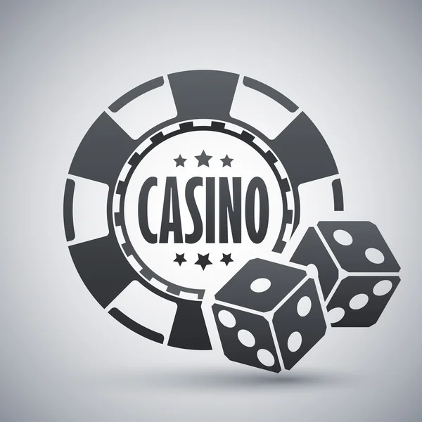 Casino fichas con dos dados icono — Vector de stock