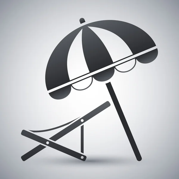 Значок зонта и шезлонга на пляже — стоковый вектор