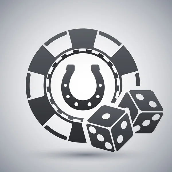 Casino fichas con dos dados icono — Vector de stock