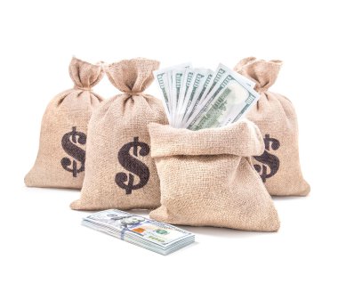Moneybags with dollars clipart