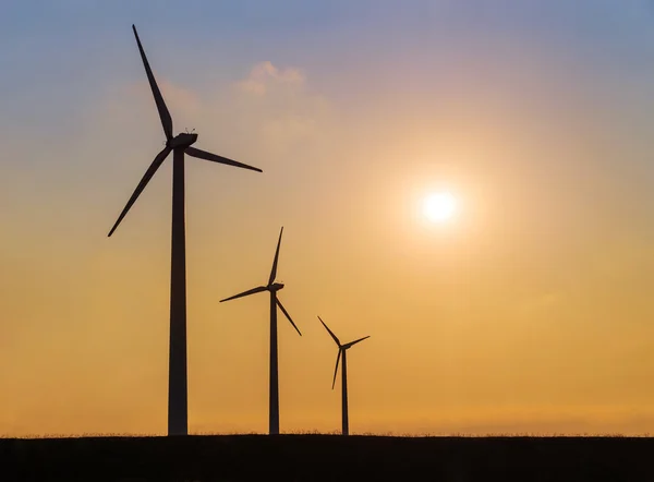 Electric windmills over sunset Stock Photo