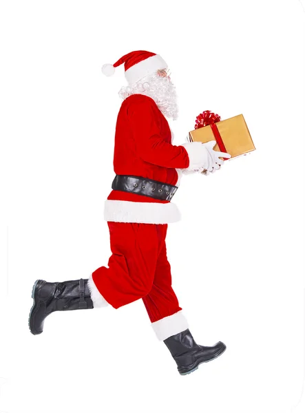 Santa Claus with golden gift box — Stock Photo, Image