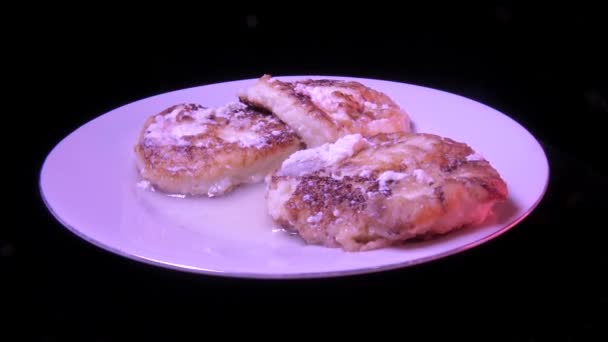 Homemade Delicious Cottage Cheese Pancakes Plate Rotating Video — Stock Video