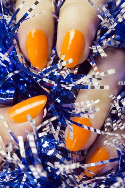 Oranžové nehty, manikúra — Stock fotografie