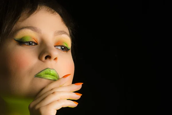 Groen oranje make-up — Stockfoto