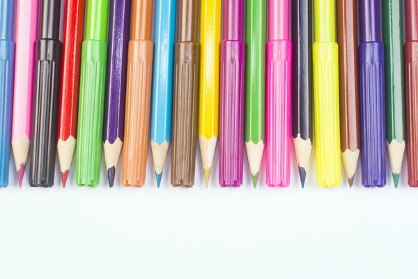 Wooden pencils and felt pens — Stock Photo, Image