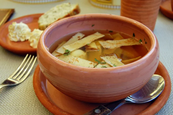 Soup with pancakes — Stock Photo, Image