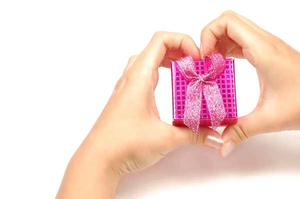 Little gift box in hands — Stock Photo, Image