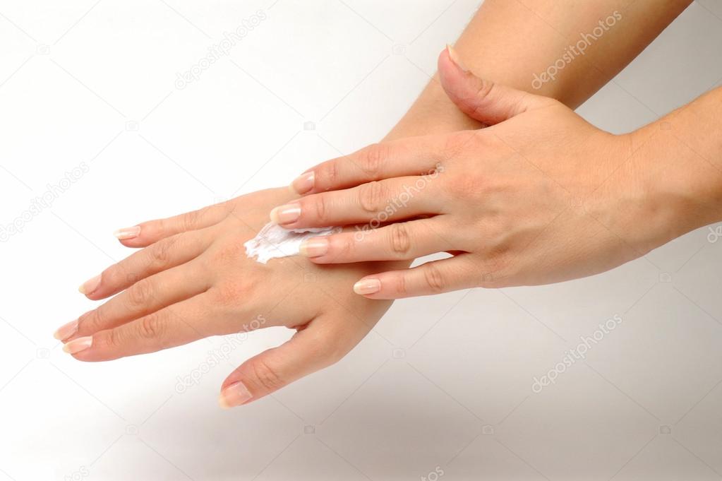 hand cream on hand