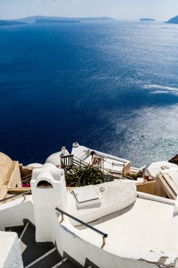 Yunanistan, Santorini-Ekim 3: deniz ve köy Oia görünümüne Top. EY