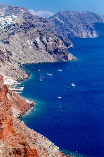 Deniz manzarası, Oia köyü ve dağlar, Yunanistan