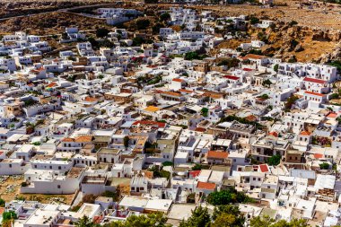 Yunanistan, Rhodes Island. Lindos şehir panoramik manzaralı