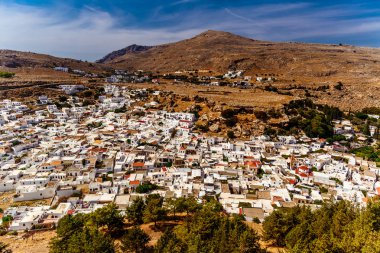 Yunanistan, Rhodes Island. Lindos şehir panoramik manzaralı
