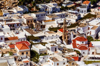 Yunanistan, Rhodes Island. Lindos şehir panoramik manzaralı