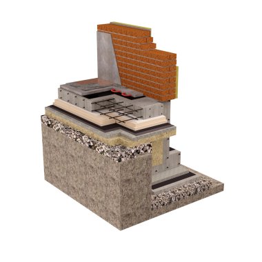 Vakıf ve duvarları yalıtım ile 3D render bilgisayar görüntü.