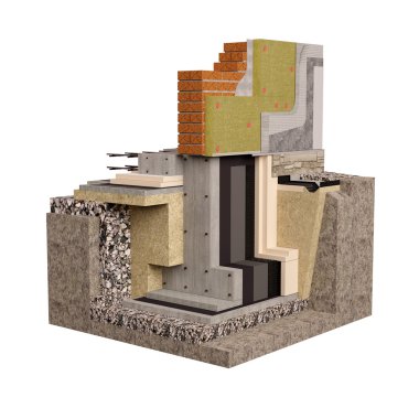 Vakıf ve duvarları yalıtım ile 3D render bilgisayar görüntü.