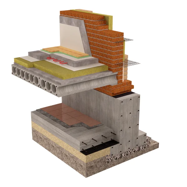 3d render computer image of foundations and walls with insulation. — Stock Photo, Image