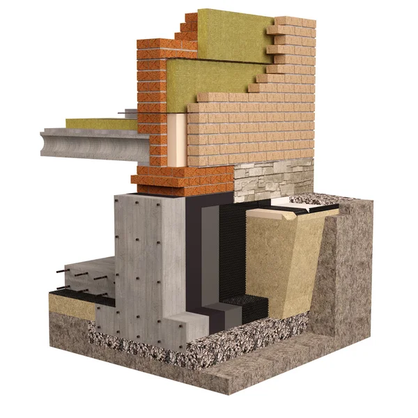 Vakıf ve duvarları yalıtım ile 3D render bilgisayar görüntü.