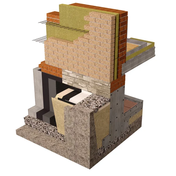 기초와 절연 된 벽의 3 차원 렌더링 컴퓨터 이미지. — 스톡 사진
