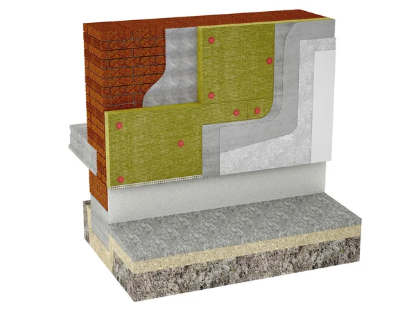 Detail of a wall insulated with rock wool — Stock Photo, Image