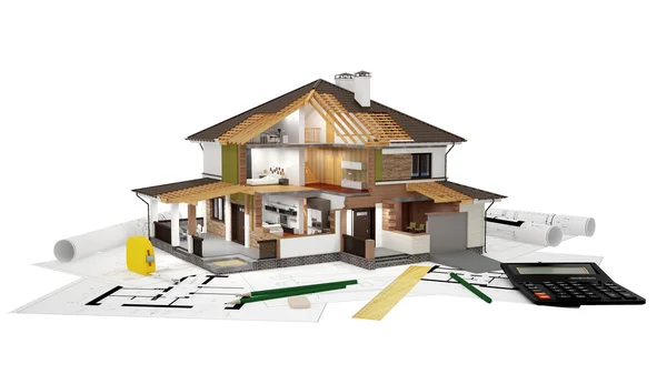 bir ev planları üzerine 3D render