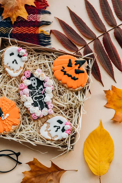 Horní Pohled Box Halloween Cookies — Stock fotografie