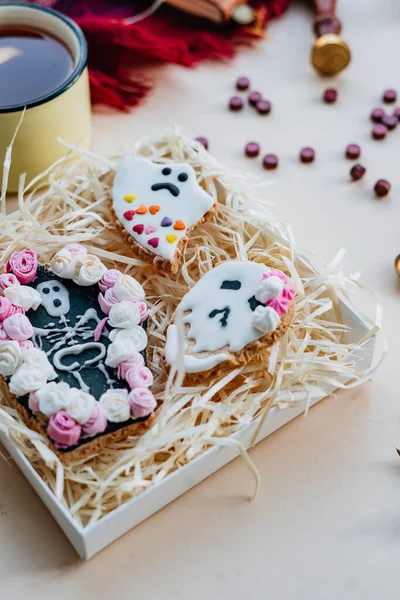 Top View Box Halloween Cookies — Stock Photo, Image