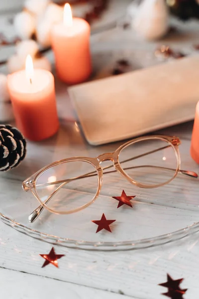 Perfect Christmas Background Candles Stars — Stock Photo, Image