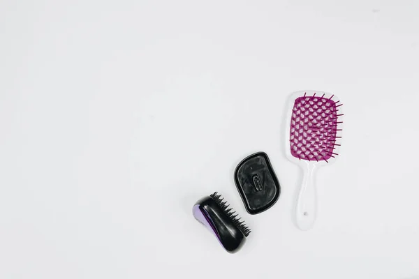 Hair Care Products Flatlay White Hair Comb — Stock Photo, Image