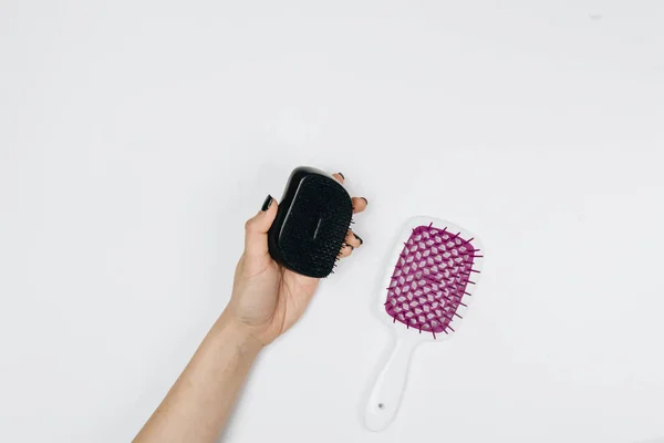 Hair Care Products Flatlay White Hair Comb — Foto de Stock