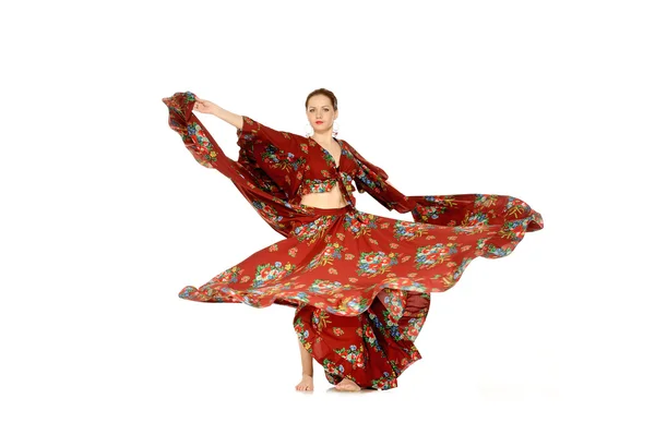 Young beautiful woman dancing gypsy dance — Stock Photo, Image