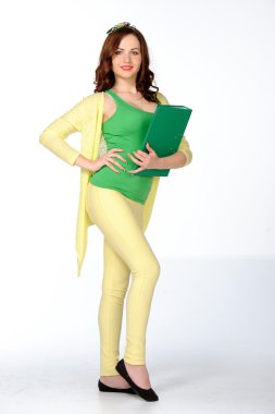 güzel şık mutlu genç öğrenci kadın portresi.