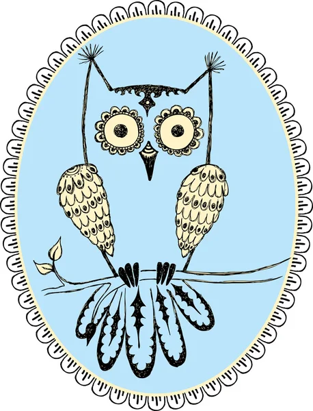 Elle çizilmiş bir dalı üzerinde baykuş