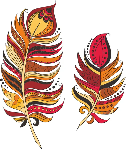 Feathers in warm colors — Stock Vector